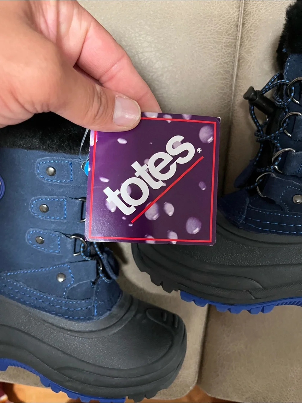 Kids Navy Winter Snow Boots with Faux Fur Trim size 13